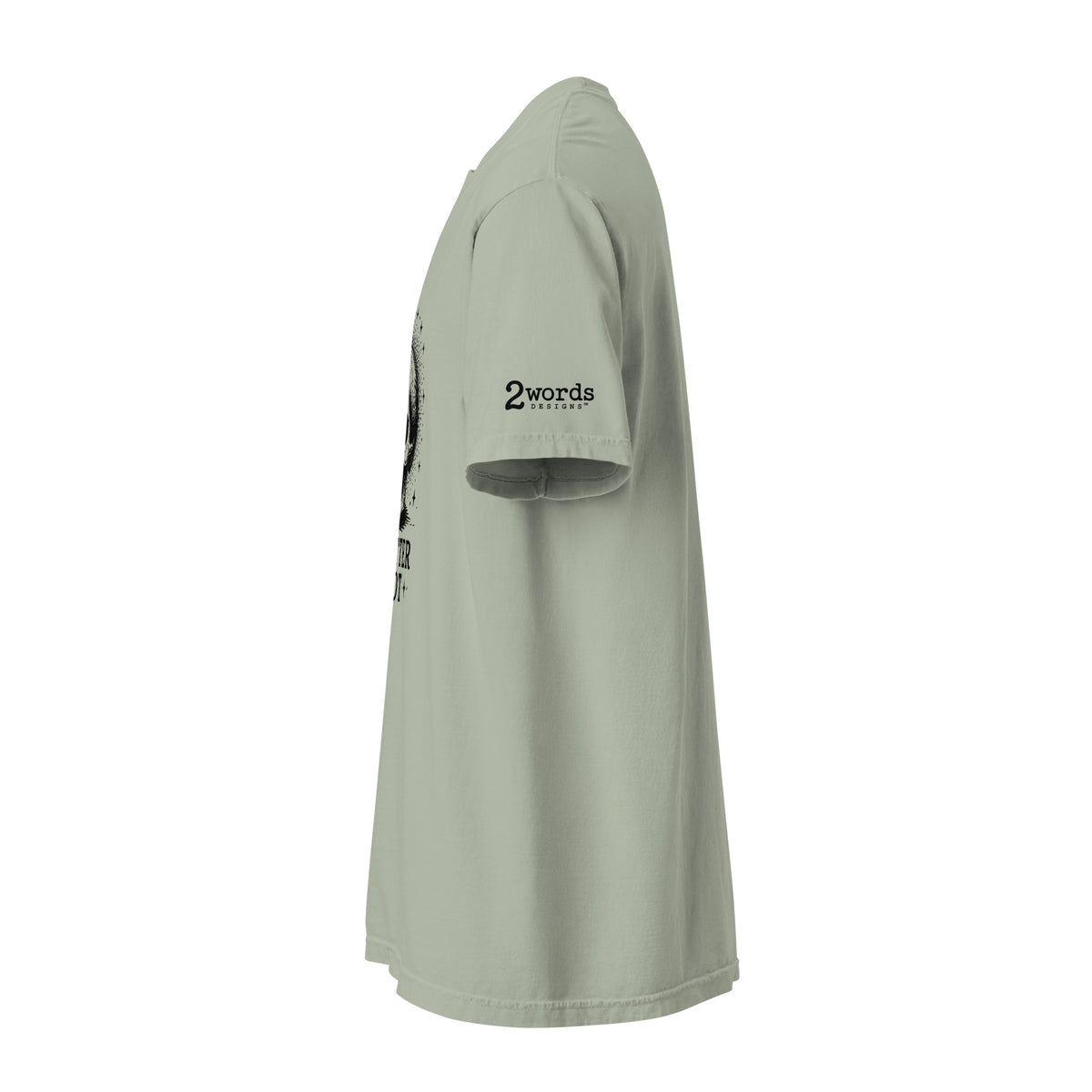 2 Words Designs logo on shirt sleeve.