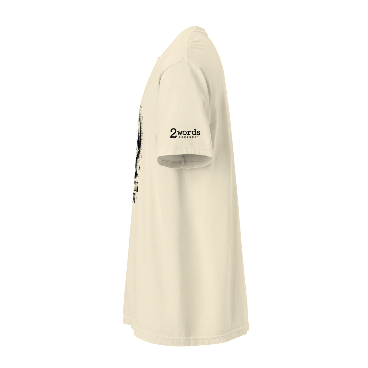 2 Words Designs logo on shirt sleeve.