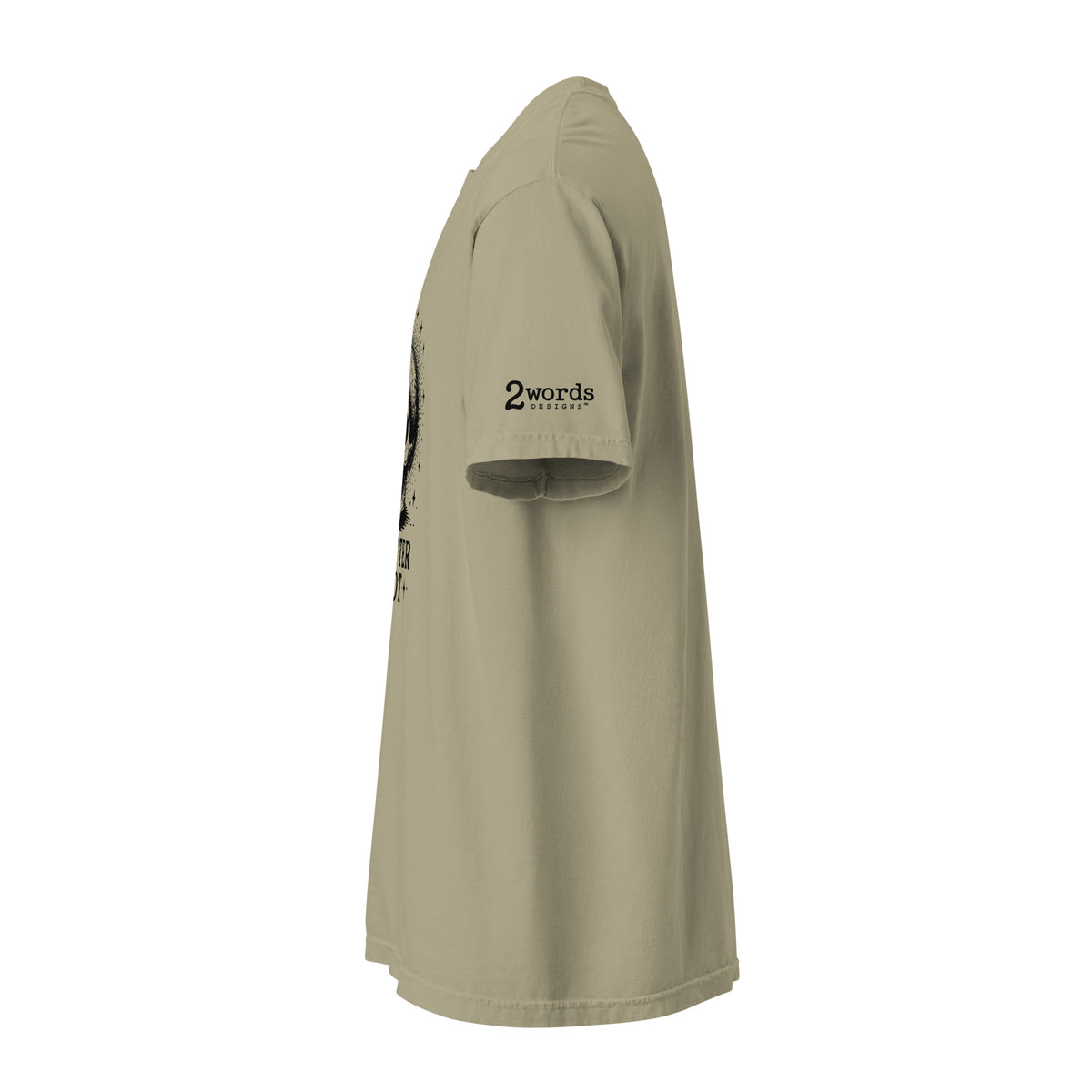 2 Words Designs logo on shirt sleeve.