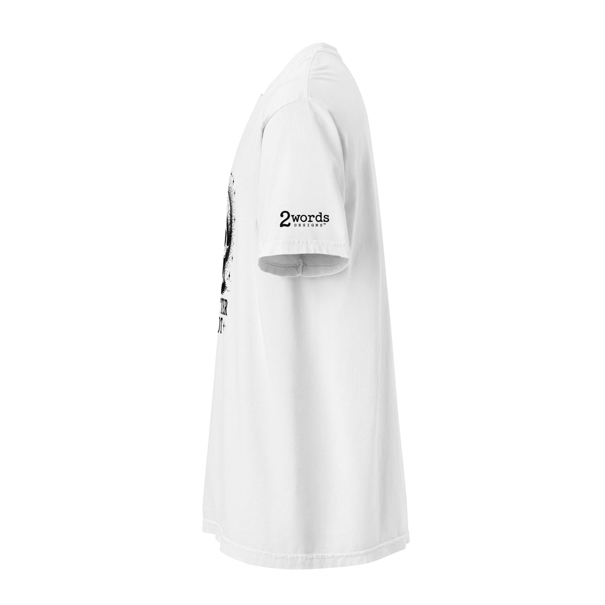 2 Words Designs logo on shirt sleeve.