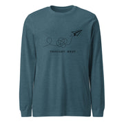 Thought Knot long sleeve t-shirt featuring a hand-drawn paper airplane and looping flight trail.