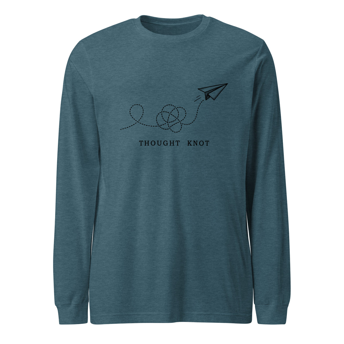 Thought Knot long sleeve t-shirt featuring a hand-drawn paper airplane and looping flight trail.
