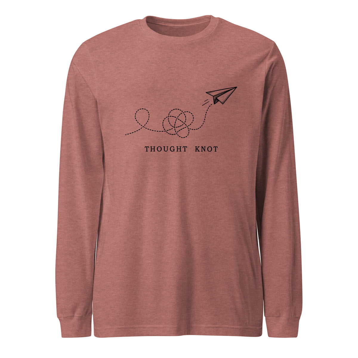 Thought Knot long sleeve t-shirt featuring a hand-drawn paper airplane and looping flight trail.