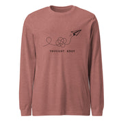 Thought Knot long sleeve t-shirt featuring a hand-drawn paper airplane and looping flight trail.