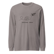 Thought Knot long sleeve t-shirt featuring a hand-drawn paper airplane and looping flight trail.