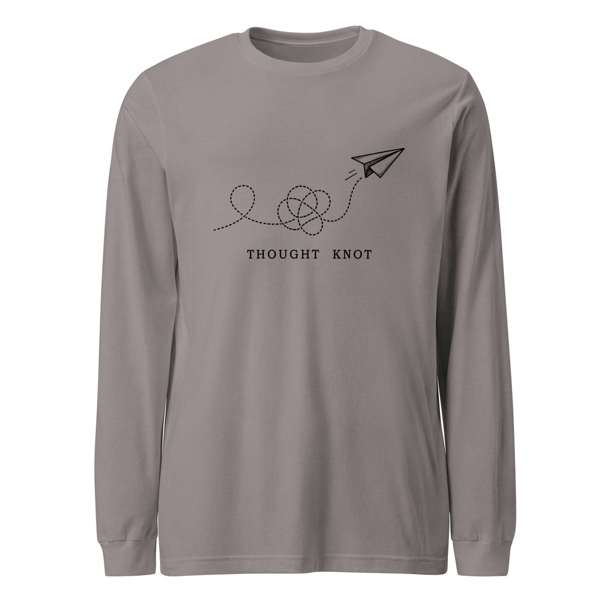 Thought Knot long sleeve t-shirt featuring a hand-drawn paper airplane and looping flight trail.