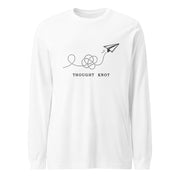 Thought Knot long sleeve t-shirt featuring a hand-drawn paper airplane and looping flight trail.