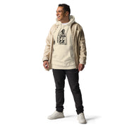 Black ink illustration of Bigfoot wearing a tied bathrobe and holding a steaming mug above the words “Ordinary Cryptid,” shown on a hoodie.