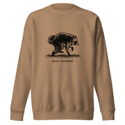 Vintage black-and-white illustration of a raccoon walking above the words "Built Different" on a sweatshirt.