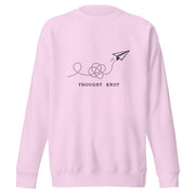 Thought Knot crewneck sweatshirt displaying a vintage paper airplane with a tangled dotted flight path.
